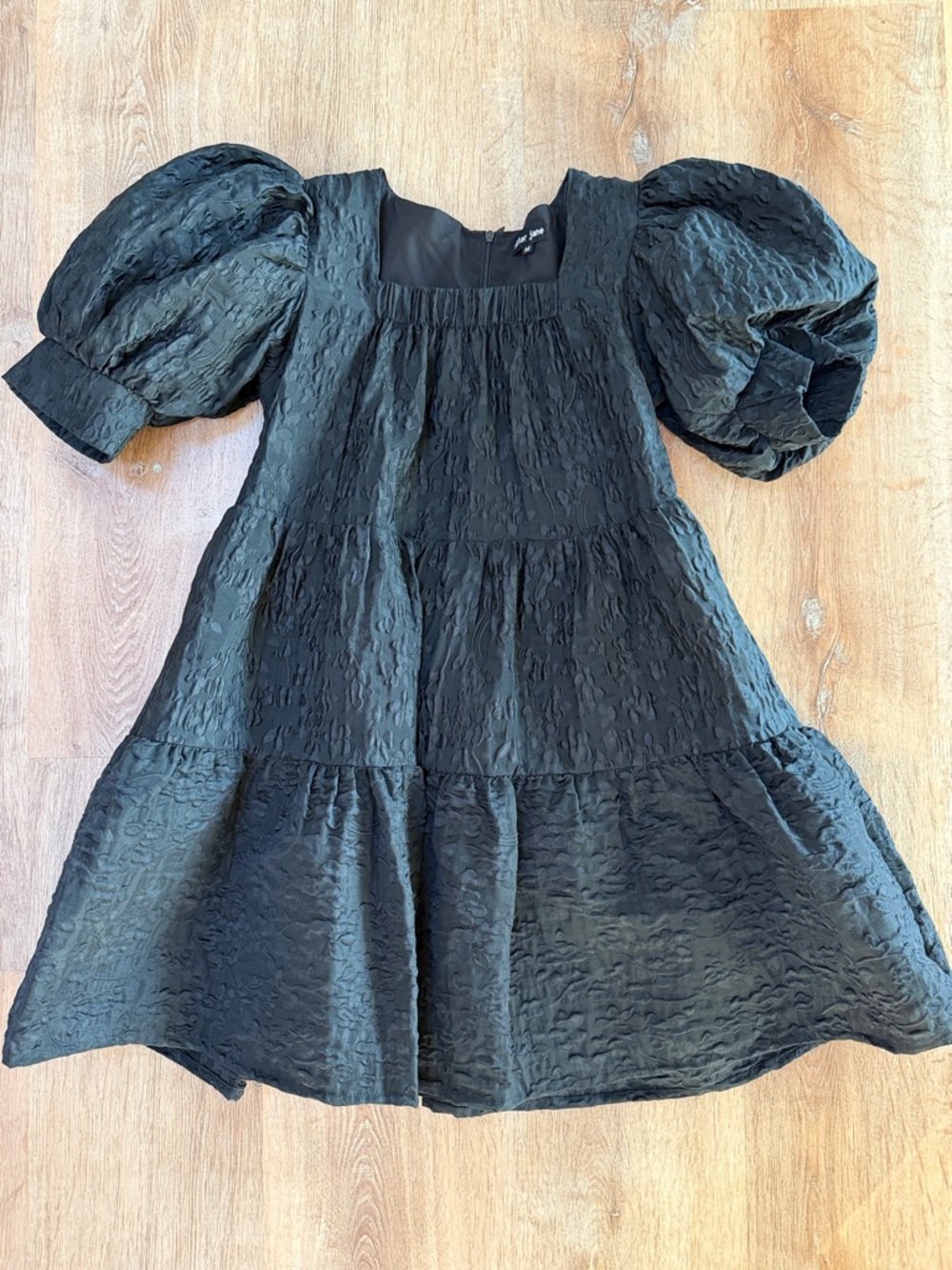 Sister Jane  Black Puff-Sleeve Tiered Dress